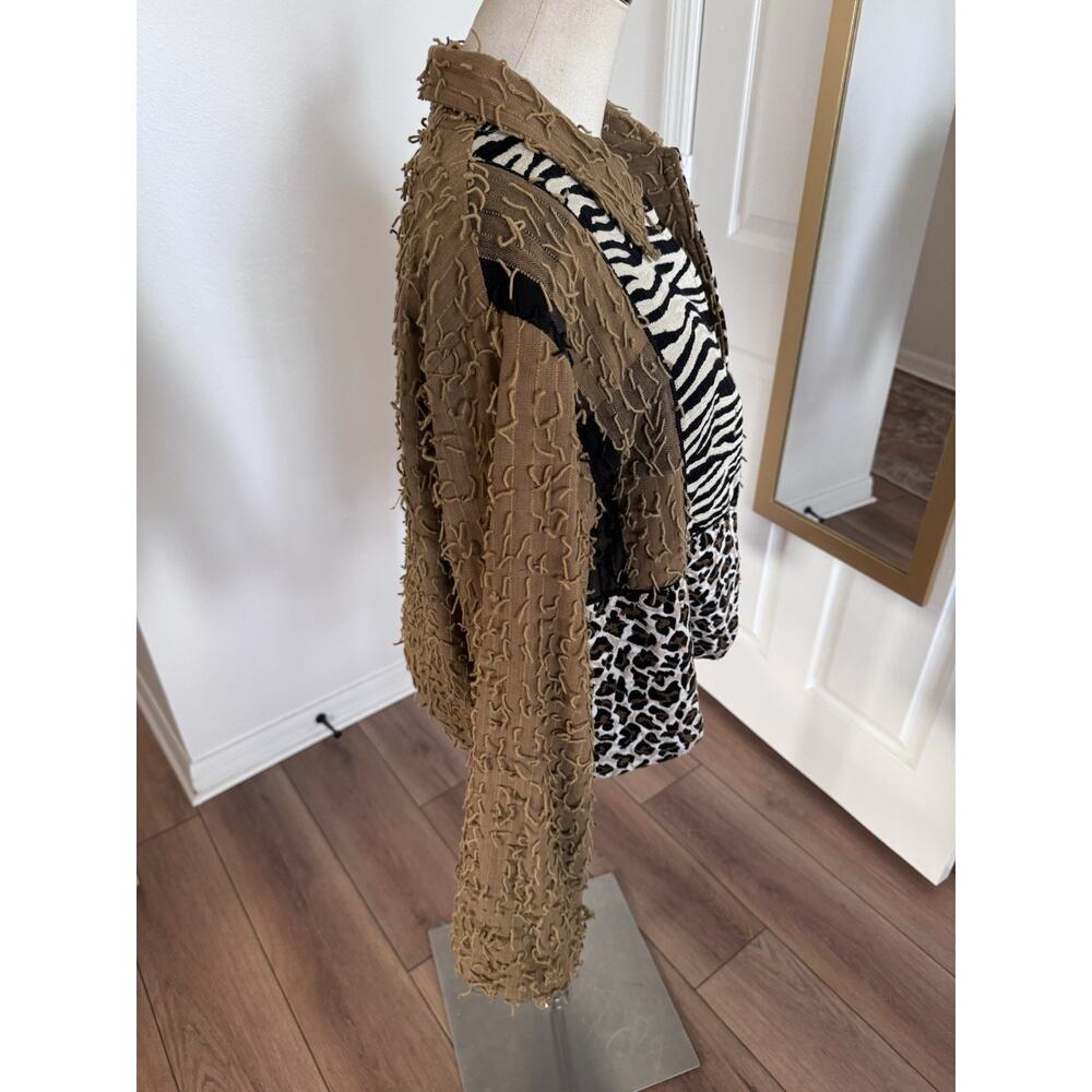 Vintage Abstract Animal Print Cropped Jacket XL Oversized Zebra Leopard Boho - Picture 4 of 16